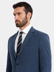 Elegantiška vyriška SLIM FIT striukė su rajono audiniu - tamsiai mėlyna V3 OM-BLZB-0135