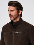Men's retro biker jacket with stand-up collar - brown V1 OM-JAFL-0197