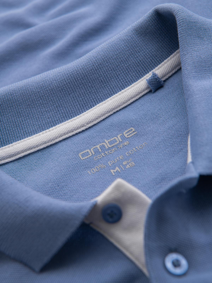 Vyriški medvilniniai polo marškinėliai su kontrastine apdaila - mėlyni V3 OM-POSS-0113