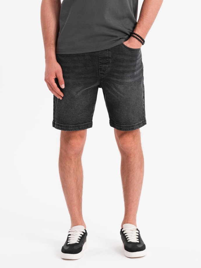 Pantaloni scurți casual pentru bărbați SLIM FIT jacquard knit - albastru marin V1 OM-SRCS-0168