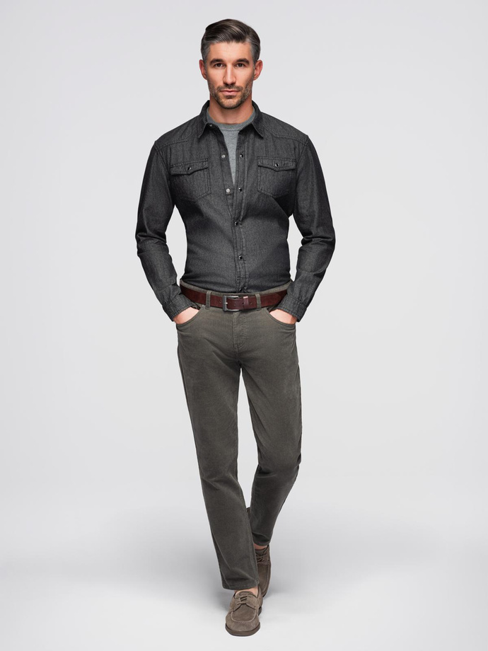 Men's denim snap shirt with pockets - black V3 OM-SHDS-0210