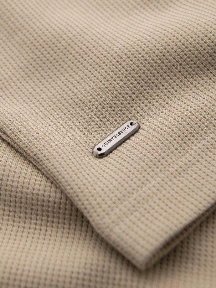 Pánske tričko s vafľovou textúrou a okrúhlym výstrihom - sand V2 OM-TSCT-0197