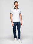 Tricou polo pentru bărbați cu accente colorate - alb V2 OM-POSS-0105