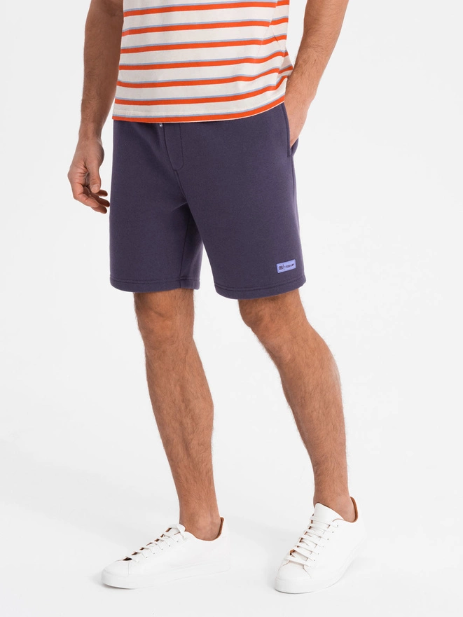 Pantaloni scurți casual pentru bărbați SLIM FIT jacquard knit - albastru marin V1 OM-SRCS-0168