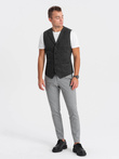 Men's wool blend vest with checkered lapels - graphite V1 OM-BLZV-0110
