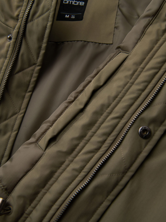 Jachetă parka lungă clasică pentru bărbați - olive V3 OM-JAPJ-0313