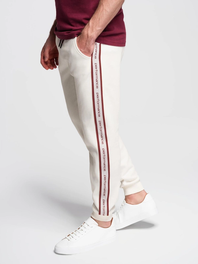 Men's sport jogger pants with stripes - cream V2 OM-PASK-0284