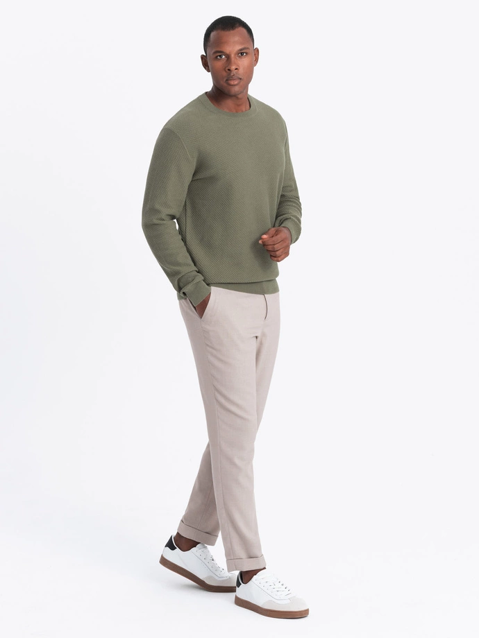 Men's RELAXED FIT knit sweater in diamond weave - olive V4 OM-SWSW-0110