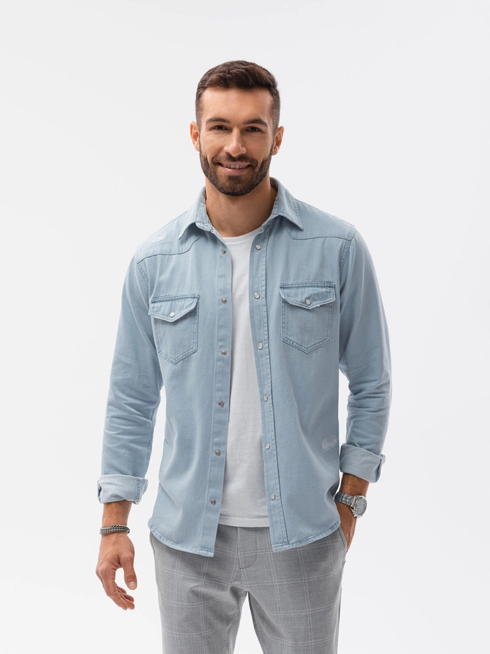 Men's shirt with long sleeves - light blue K567