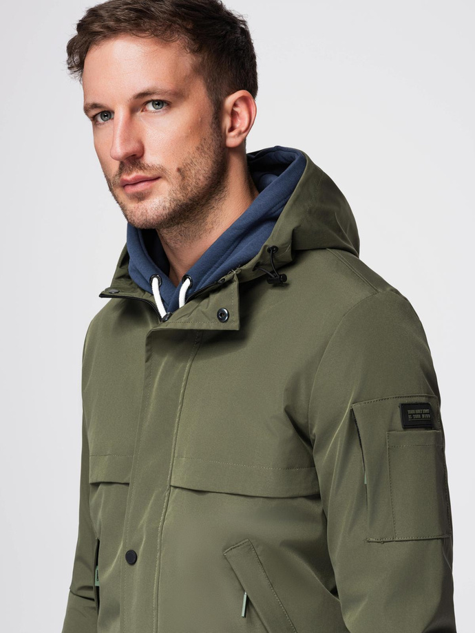 Men's functional transitional jacket with hood - olive V2 OM-JANP-0225