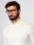 Men's knitted half turtleneck with viscose - cream V4 OM-SWTN-0100 