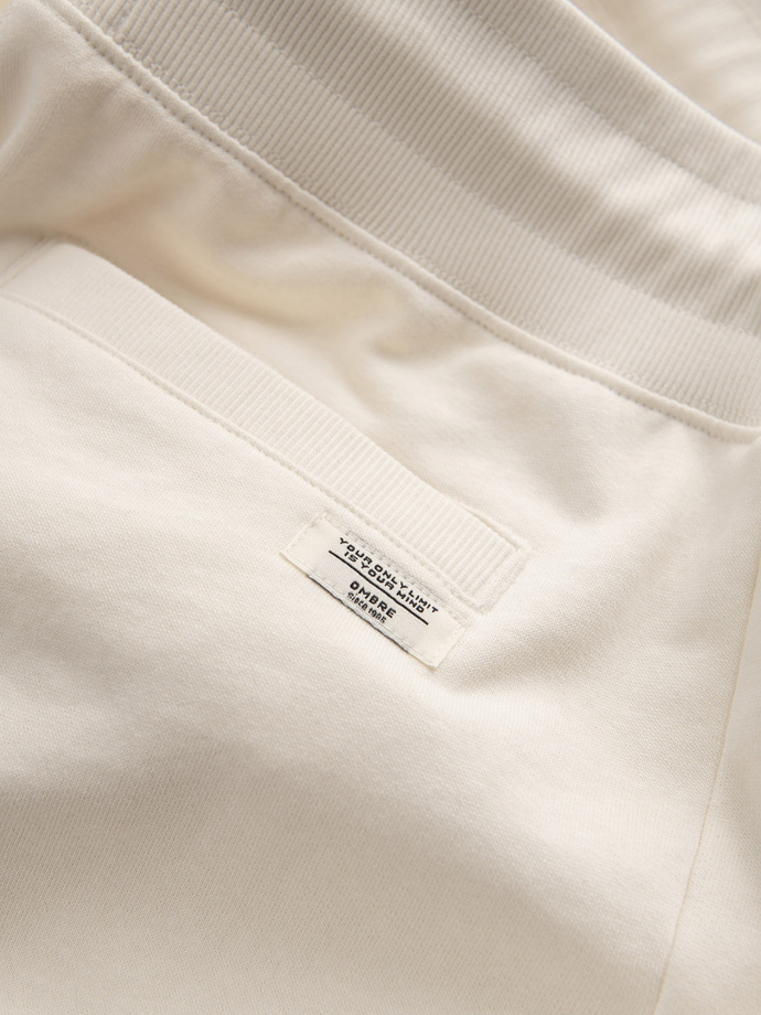 Men's knitted shorts with drawstring and pockets - cream V12 OM-SRBS-0139