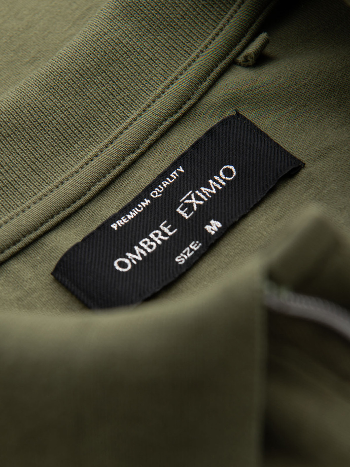 Pánská polokošile s výstřihem na zip - olivová V5 OM-POSS-0148