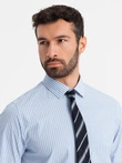 Cămașă bărbătească REGULAR FIT din bumbac cu dungi verticale - albastru și alb OM-SHOS-0155