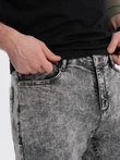 Vyriškos margintos džinsinės kelnės su neapdorotais kraštais SLIM FIT - pilkos V1 OM-PADP-0146