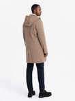 Pánský kabát s kapucí a jemným pruhem - káva V1 OM-COSC-0112