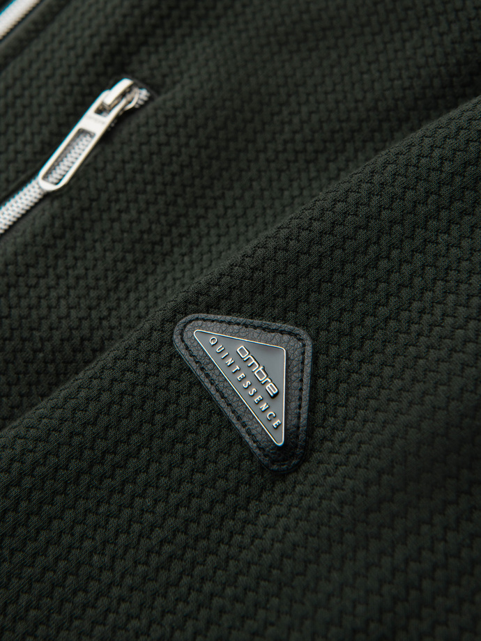 Structured men's biker jacket with stand-up collar - dark green V3 OM-JANP-0229