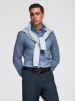 Vyriški SLIM FIT marškiniai iš dekoratyvinio audinio - mėlyni V1 OM-SHCS-0175