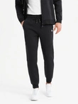 Men's sweatpants with ribbed cuffs and decorative zipper - black V3 OM-PASK-0226