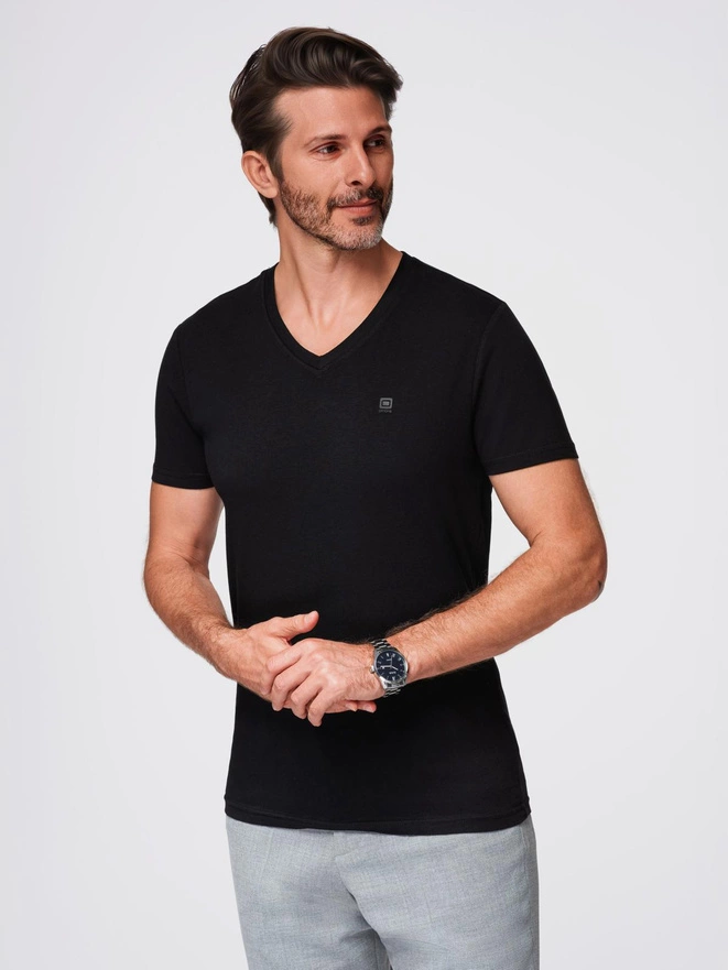 Men's V-NECK T-shirt with elastane - black V3 OM-TSCT-0106