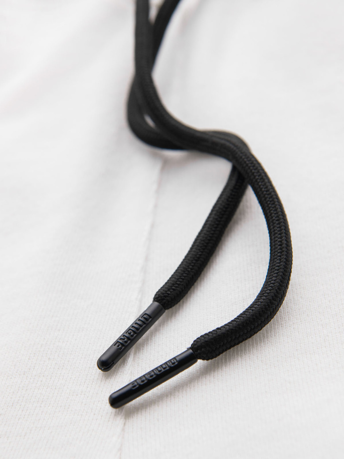 Vyriški trumpi prakaitiniai šortai su plačiomis juostomis - laužytos baltos spalvos V1 OM-SRSK-0182