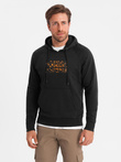 Men's kangaroo sweatshirt with hood and print - black V2 OM-SSPS-0155