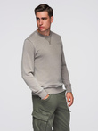 Washed men's sweatshirt with decorative stitching at the neckline - beige V2 OM-SSDS-0131