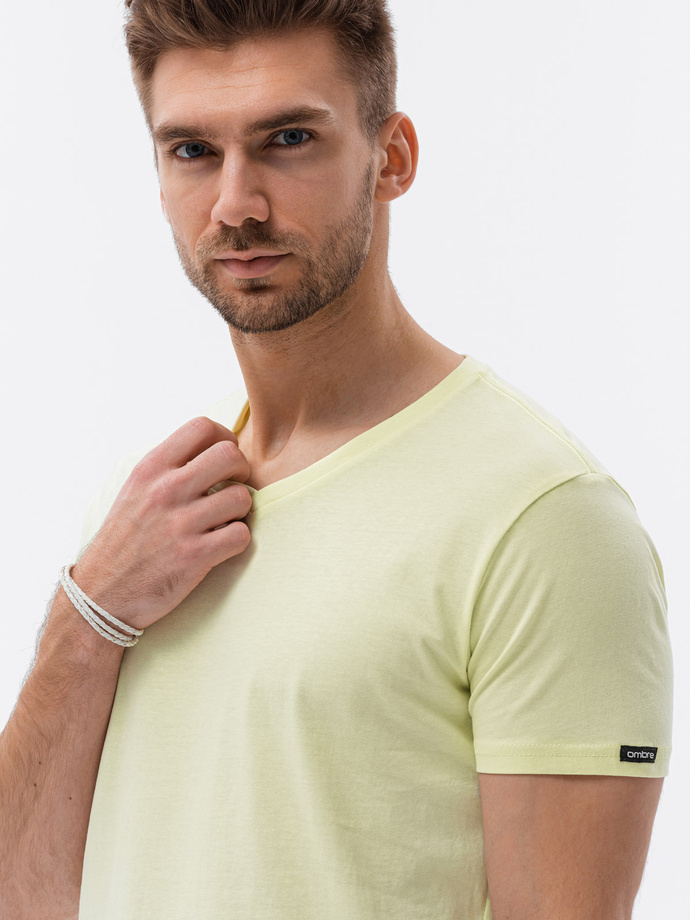 Tricou clasic BASIC pentru bărbați cu decolteu de tip echipaj - verde lime V24 S1369