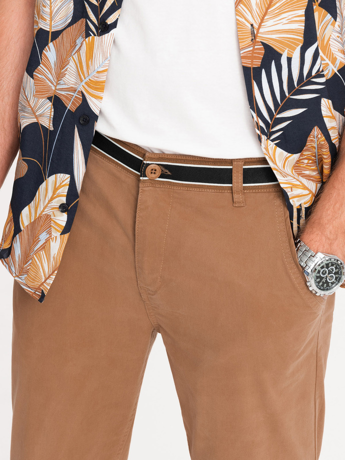 Pantaloni chino pentru bărbați cu talie decorativă - maro V4 OM-PACP-0118