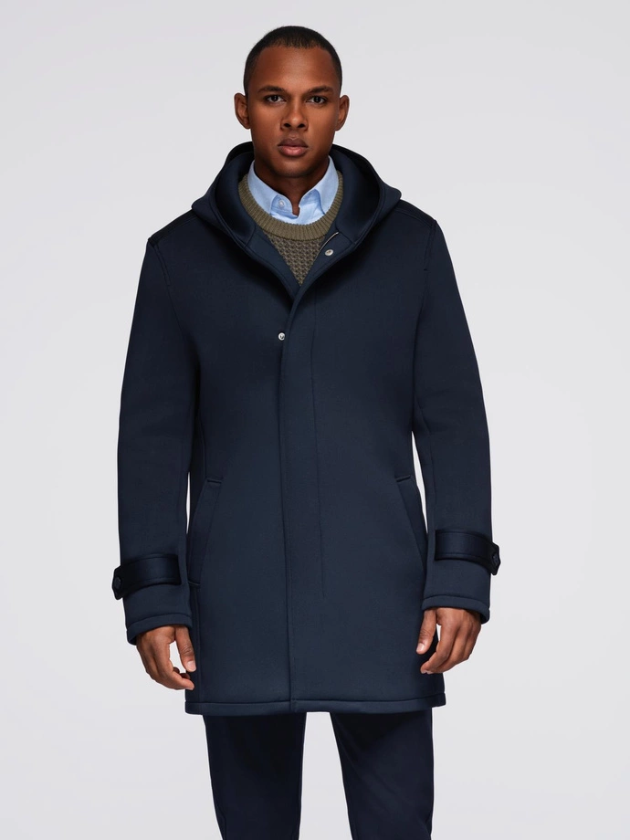 Men's insulated coat with hood and concealed zipper - black V1 OM-COWC-0110