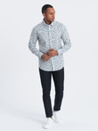 Pánská košile SLIM FIT s potiskem větviček - modrošedá V2 OM-SHPS-0163
