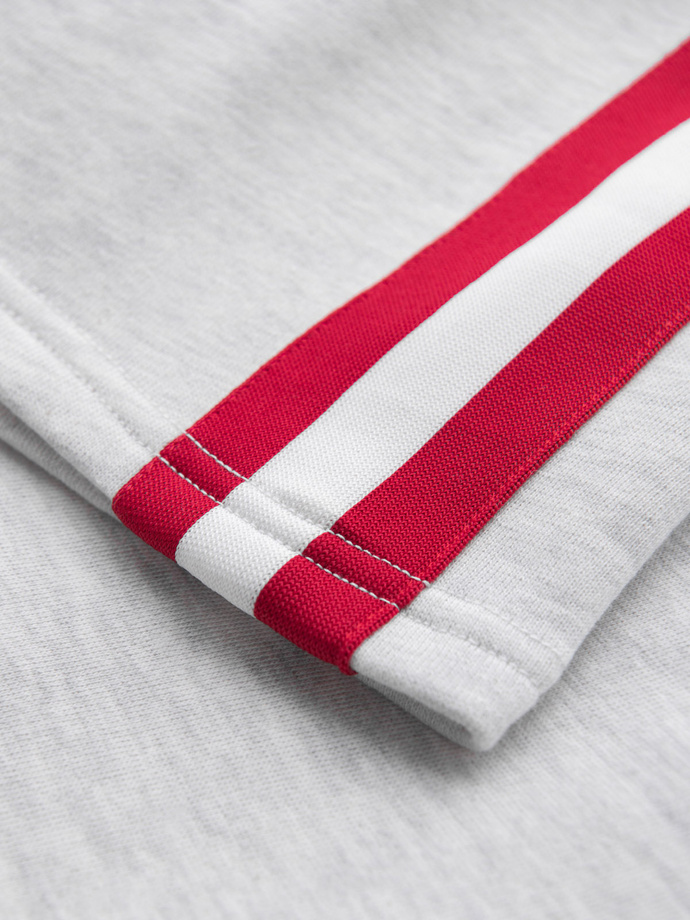 Men's sweat shorts with piping and drawstring waistband - grey melange V1 OM-SRSK-0156