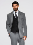 Men's knitted jacket with a fitted cut - graphite V1 OM-BLZB-0100