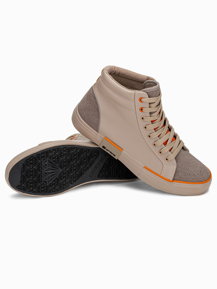 Adidași clasici de bărbați cu partea superioară matlasată - bej și portocaliu V6 OM-FOTH-0127