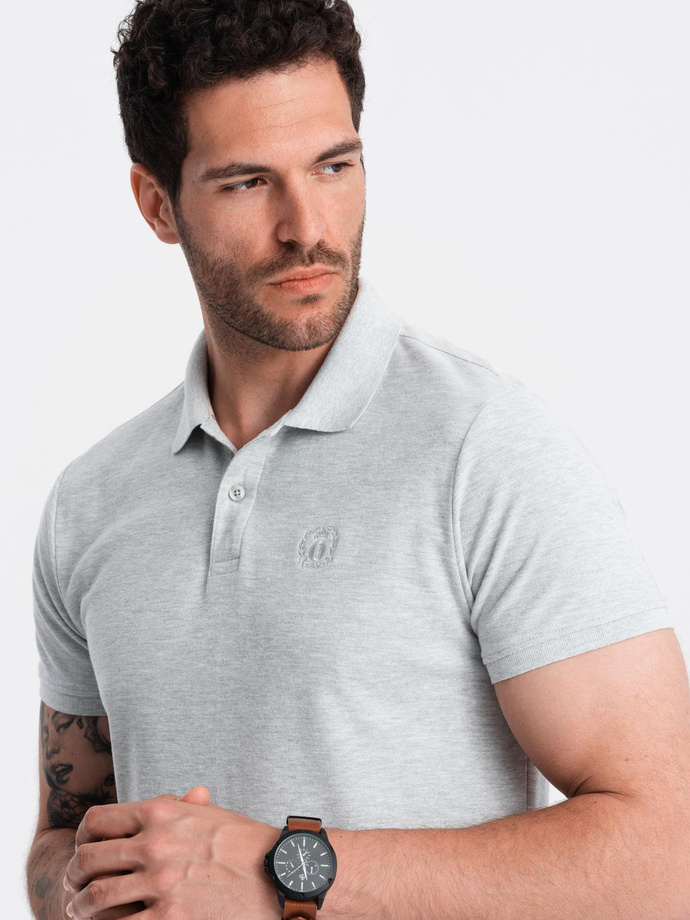 Tricou polo BASIC tricot piqué pentru bărbați, o singură culoare - gri V20 OM-POBS-0100