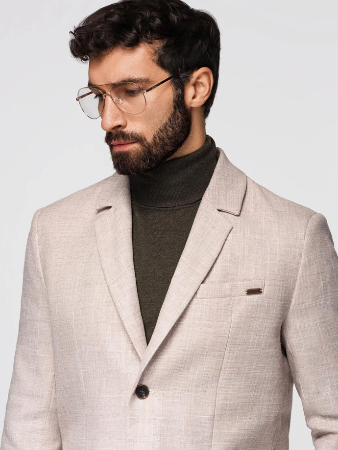 Men's REGULAR cut jacket with linen - light beige V2 OM-BLZB-0128