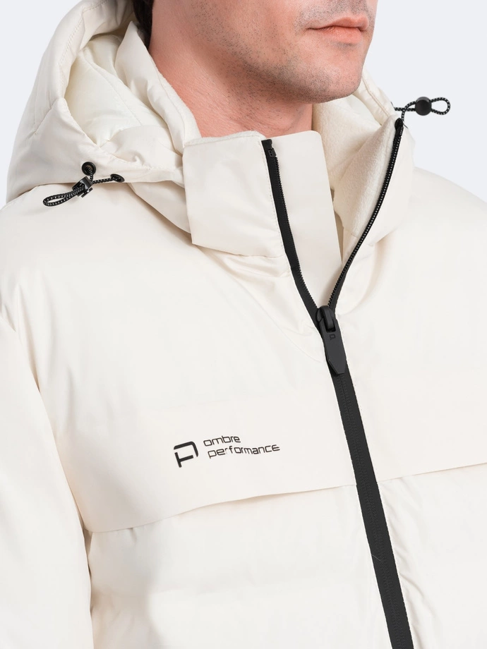 Men's winter jacket with detachable hood - cream V2 OM-JAHP-0150