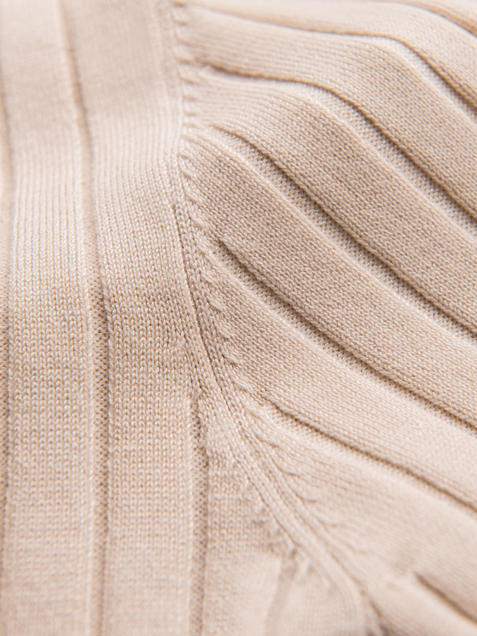 Men's SLIM FIT viscose vertical striped polo shirt - beige V2 OM-POSS-0143