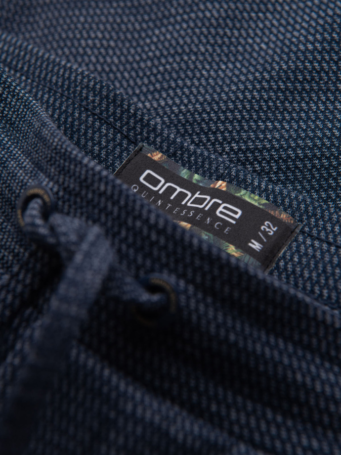 Men's short shorts with structured knit elastic band - navy blue V1 OM-SRCS-0177