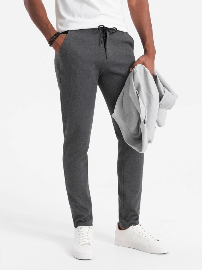 Pantaloni bărbătești tricotați cu talie elastică - gri închis V2 OM-PACP-0116