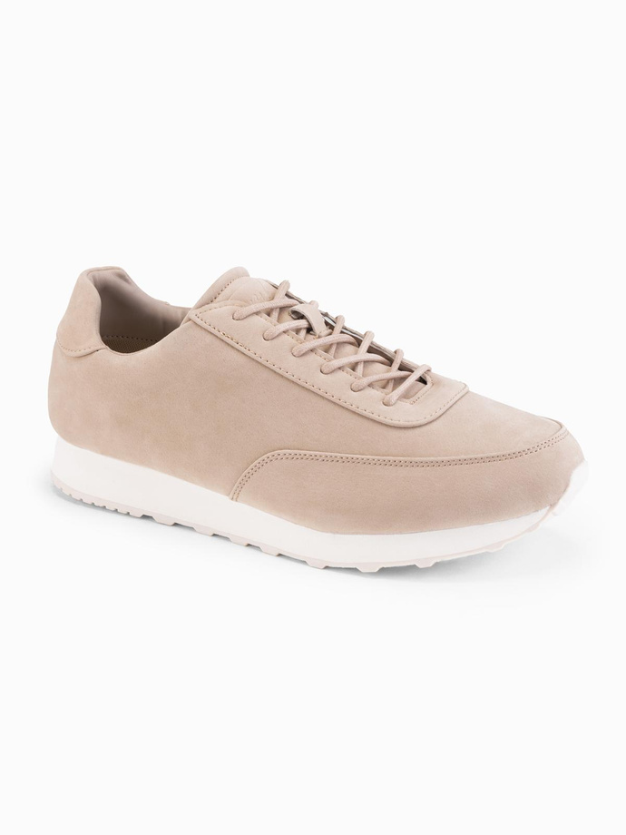 Men's sporty eco leather sneaker shoes with suede finish - sand V4 OM-FOCS-0161