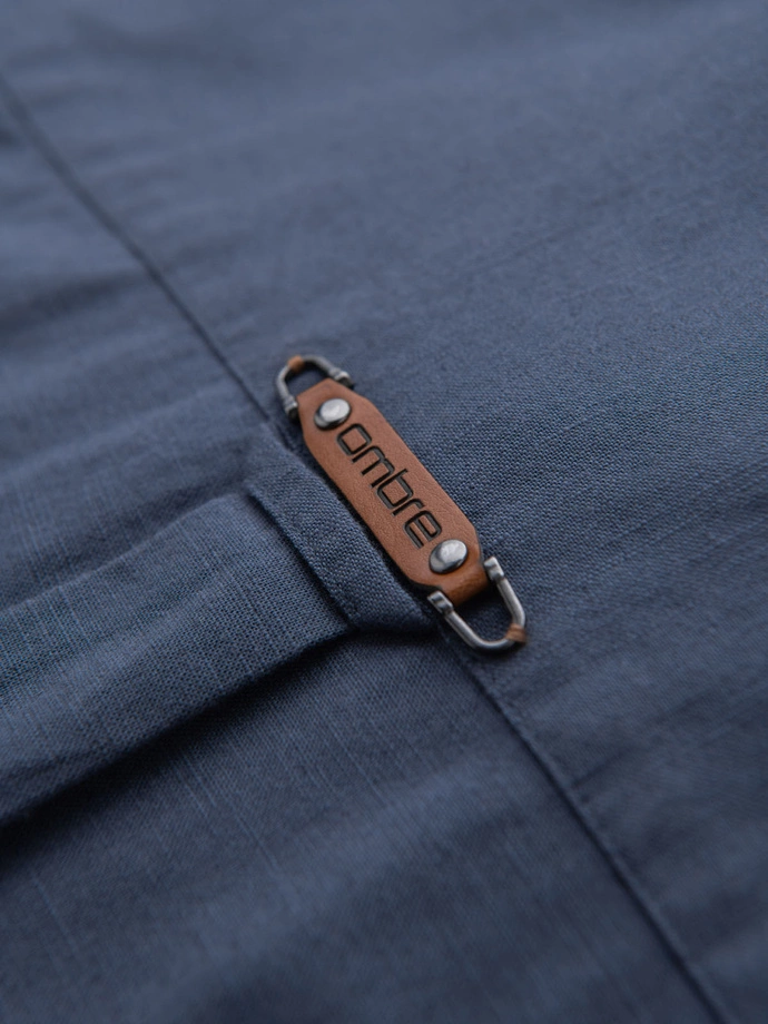 Men's linen shirt with classic collar and pockets REGULAR FIT - blue V4 OM-SHCS-0134