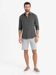 Vyriški SLIM FIT struktūrizuoti trikotažiniai šortai - šviesiai pilki V4 OM-SRCS-0169