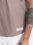 Men's short sleeve shirt with Cuban collar - dark beige V3 OM-SHSS-0168
