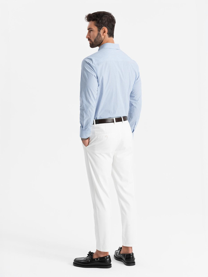Men's REGULAR FIT cotton shirt with vertical stripes - blue and white OM-SHOS-0155