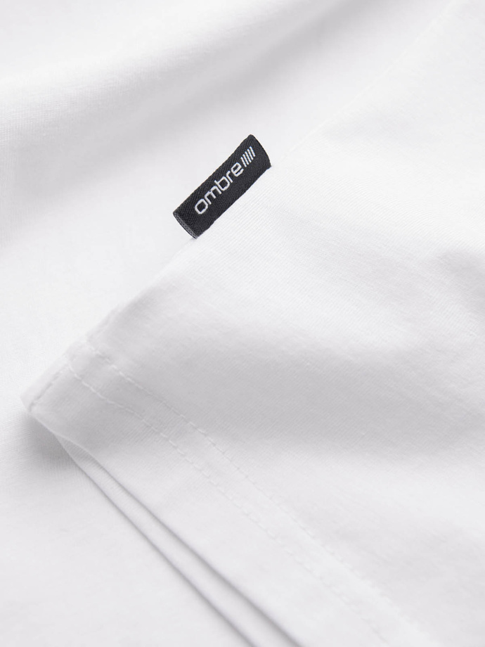 Tricou clasic din bumbac pentru bărbați BASIC cu guler în V - alb V4 OM-TSBS-0145