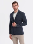 Men's SLIM knit jacket with subtle texture - navy blue V3 OM-BLZB-0101