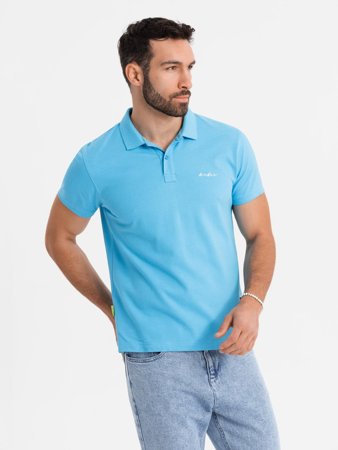 Tricou polo BASIC BASIC pentru bărbați, o singură culoare, din tricot piqué - verde neon V25 OM-POBS-0100