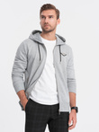 Men's unbuttoned hooded sweatshirt - grey melange V2 OM-SSZP-22SS-010