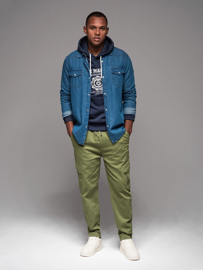 Pantalon sport tricotat pentru bărbați cu buzunare cargo - olive V3 OM-PAJO-0199